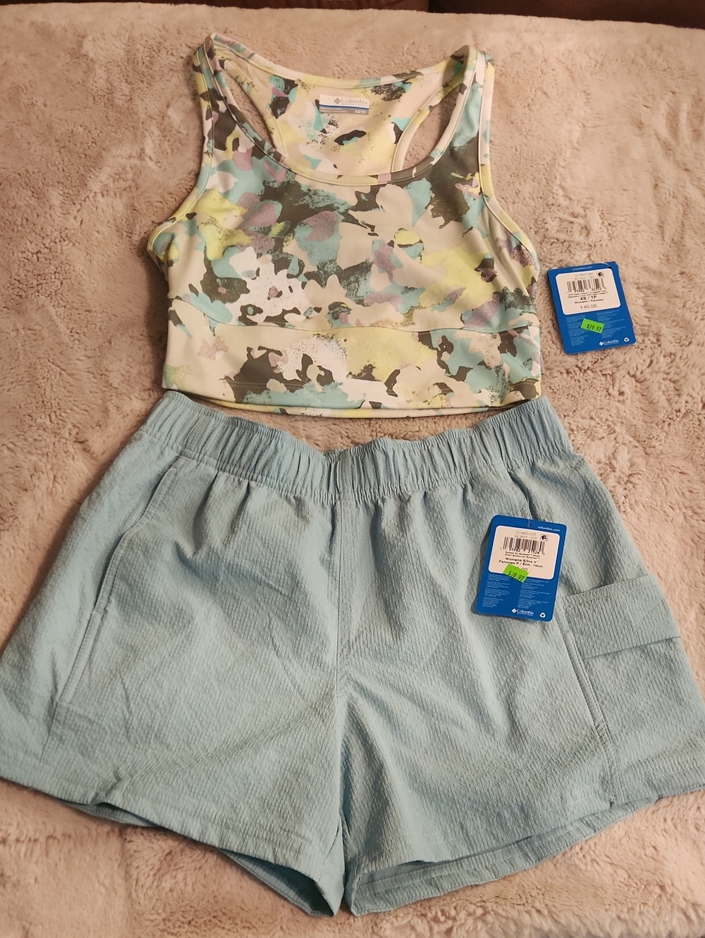 Columbia SET- Womans XS Mint Floral Crop Tank with S Mint Shorts - Picture 1 of 7